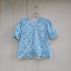 Draper James Women's Short Puff Sleeve Heidi V Neck Top XL
